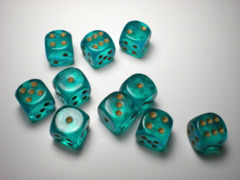 Chessex Dice CHX 27686 Borealis 16mm D6 Teal w/ Gold Set of 12